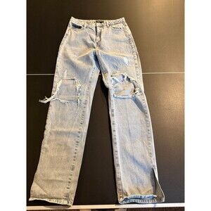 Pretty Little Thing Tall Jeans Sz 12  Ripped Light Wash Side Slit Y2K